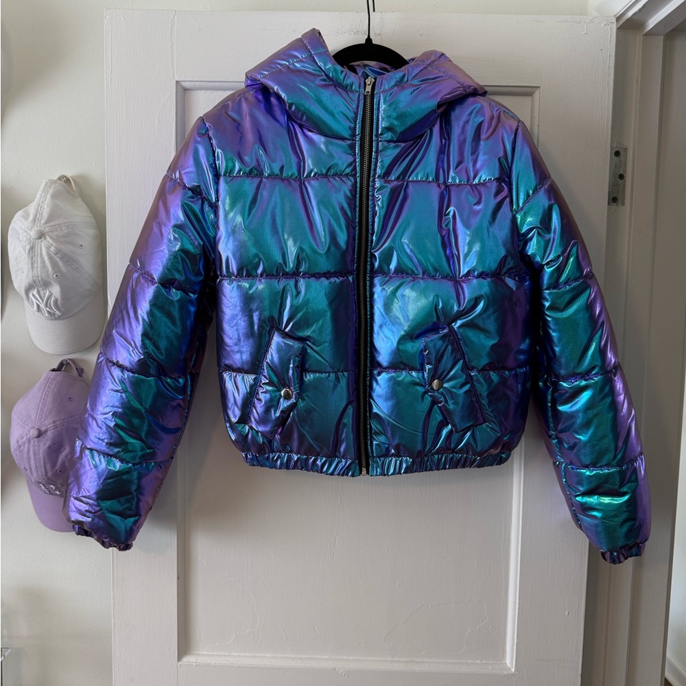 Iridescent Holographic Space Puffer Jacket